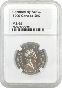 SSGC 1996 Graded Canadian 50 cents obverse MS-65