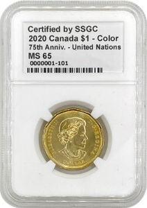 SSGC graded 2020 colourized loonie obverse MS-65