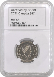 SSGC 2021 graded Canadian 25 cent coin obverse MS-66