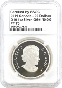 SSGC 2011 Graded Canadian $20 silver coin obverse PF 70