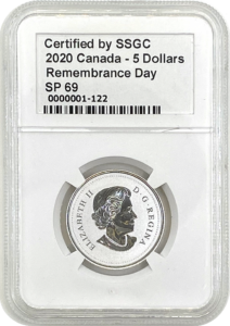 SSGC 2020 Canadian silver Remembrance Day coin obverse graded SP-69